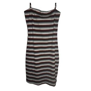 SHEIN Striped Ribbed Spaghetti Strap Maxi Dress in Black, White & Brown